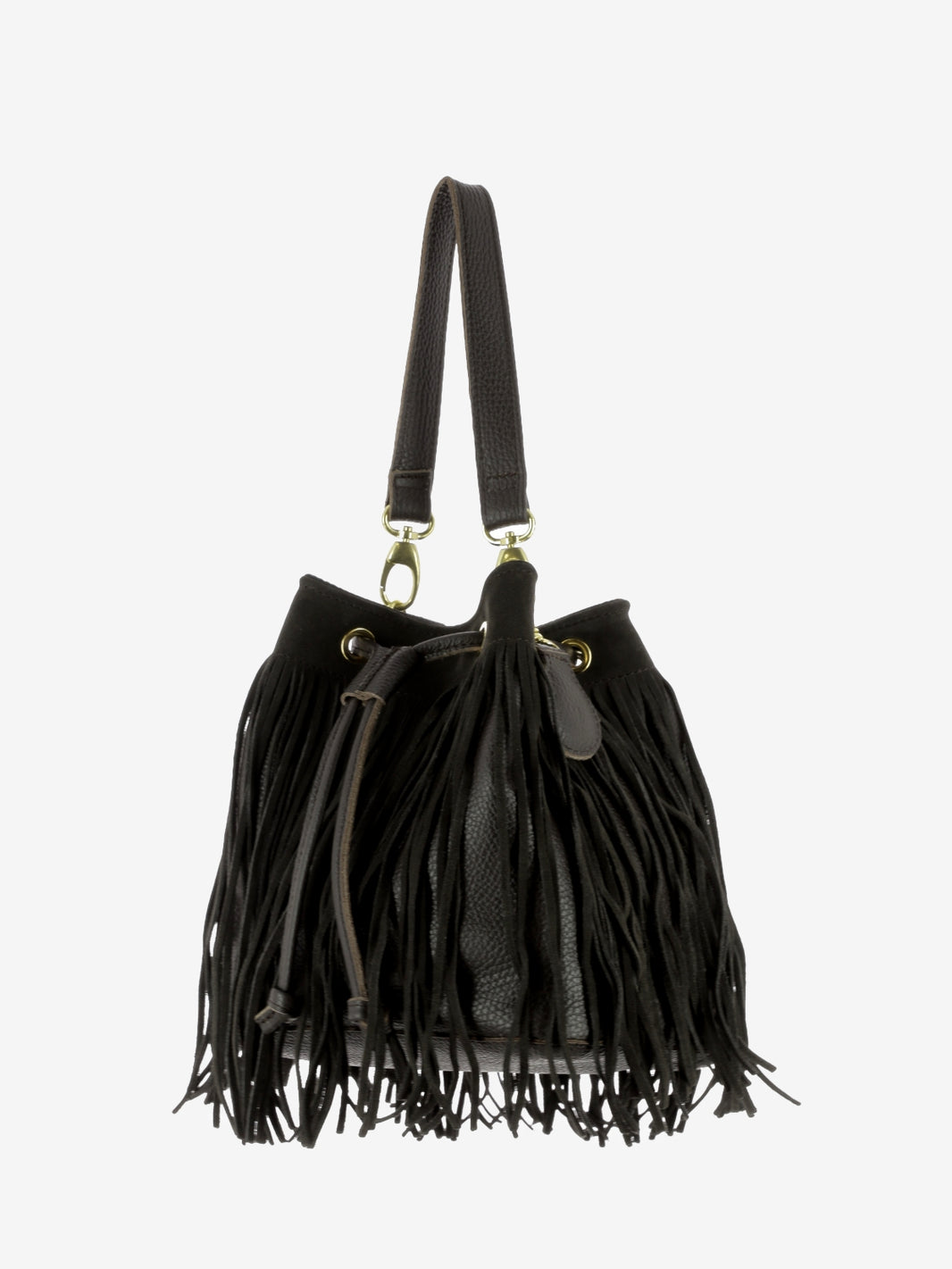 Borsa secchiello Asuka con frange marrone