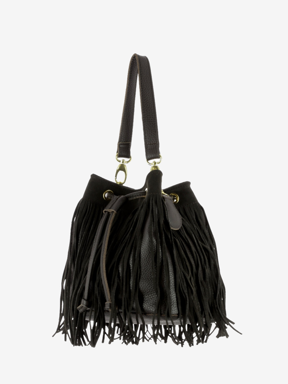 Borsa secchiello Asuka con frange marrone