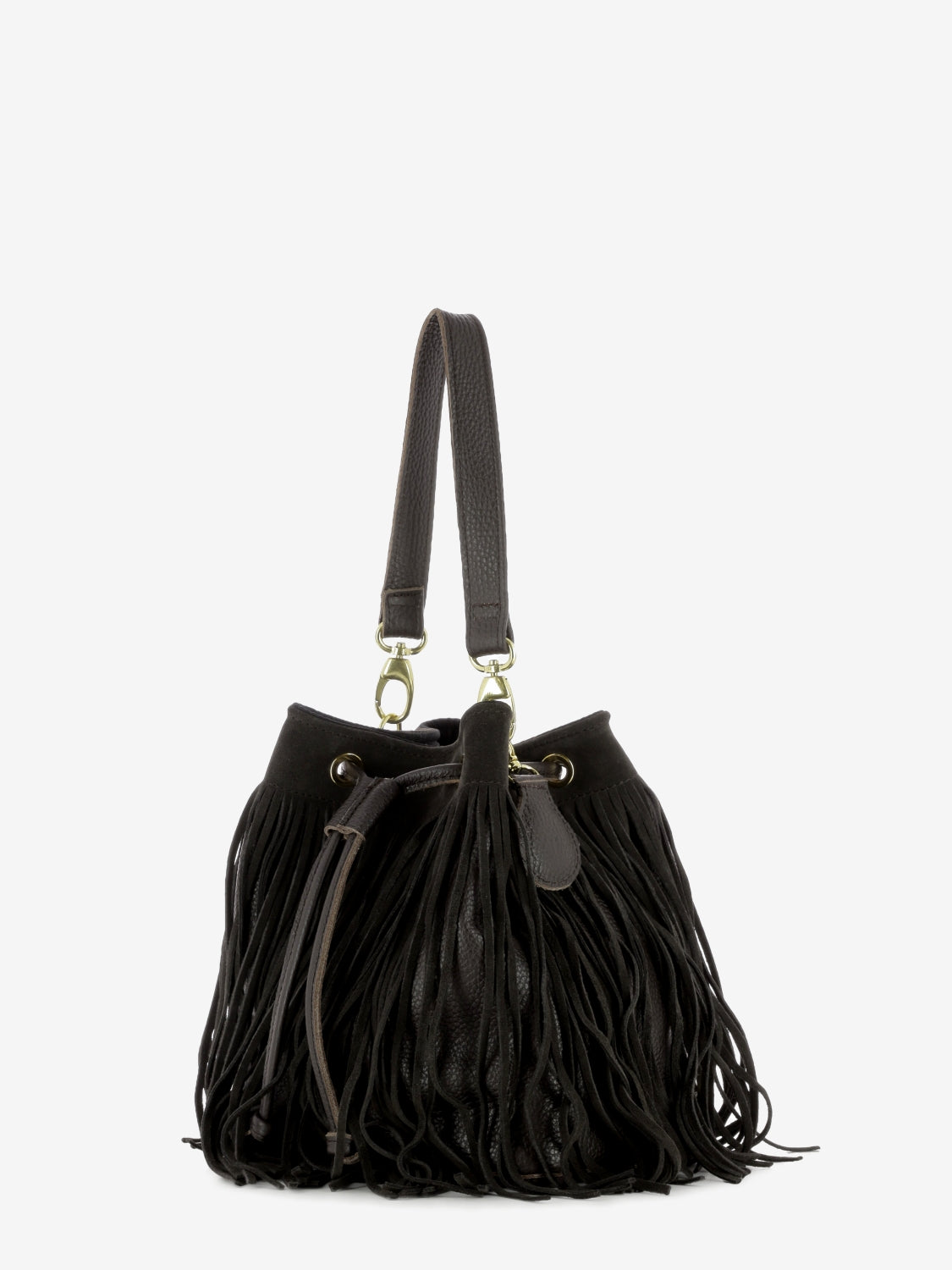 Borsa secchiello Asuka con frange marrone