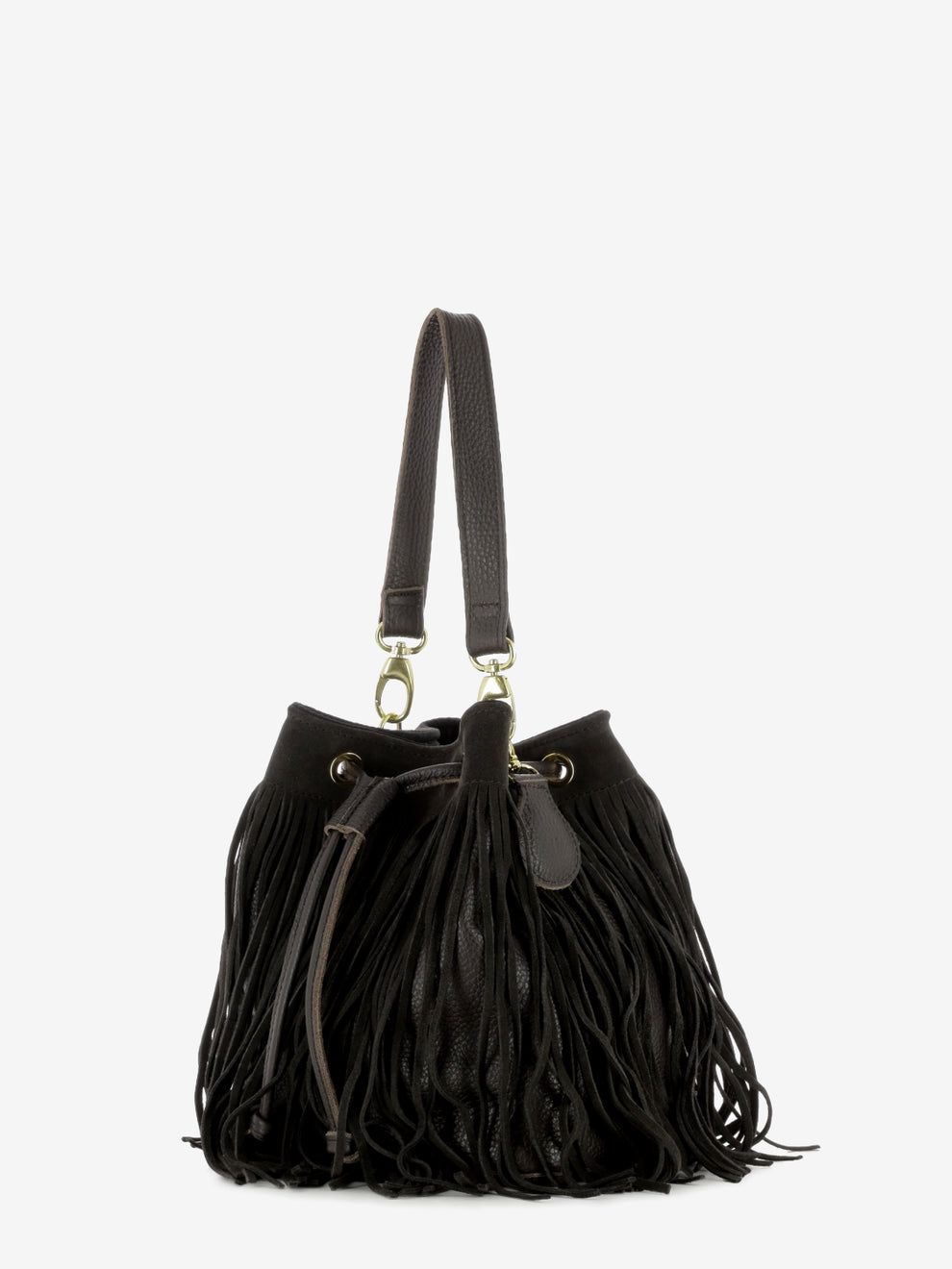 Borsa secchiello Asuka con frange marrone