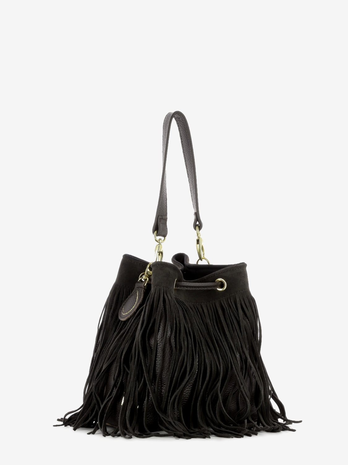 Borsa secchiello Asuka con frange marrone