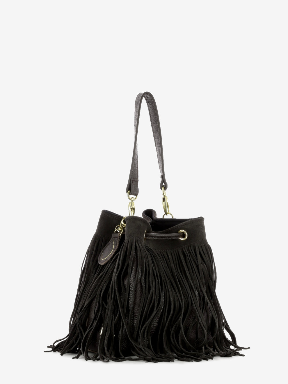 Borsa secchiello Asuka con frange marrone