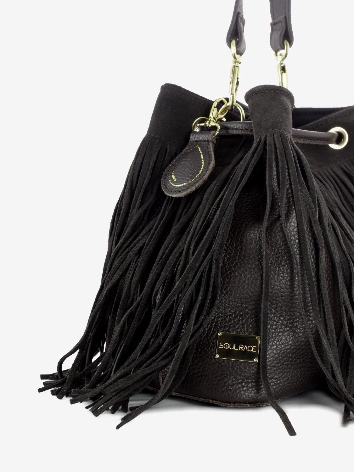 Borsa secchiello Asuka con frange marrone