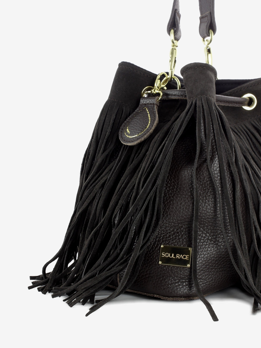 Borsa secchiello Asuka con frange marrone