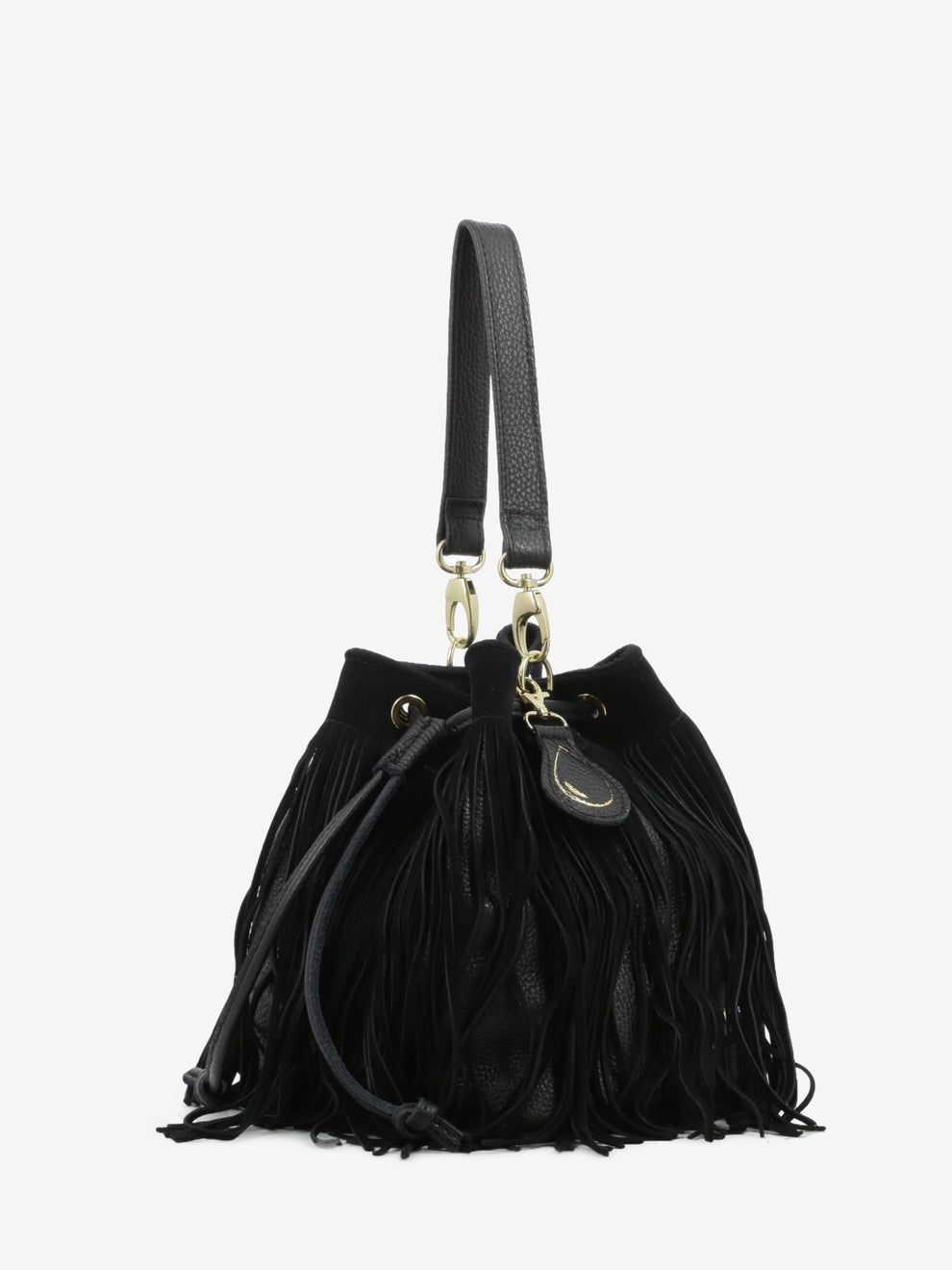 Borsa secchiello Asuka con frange nera