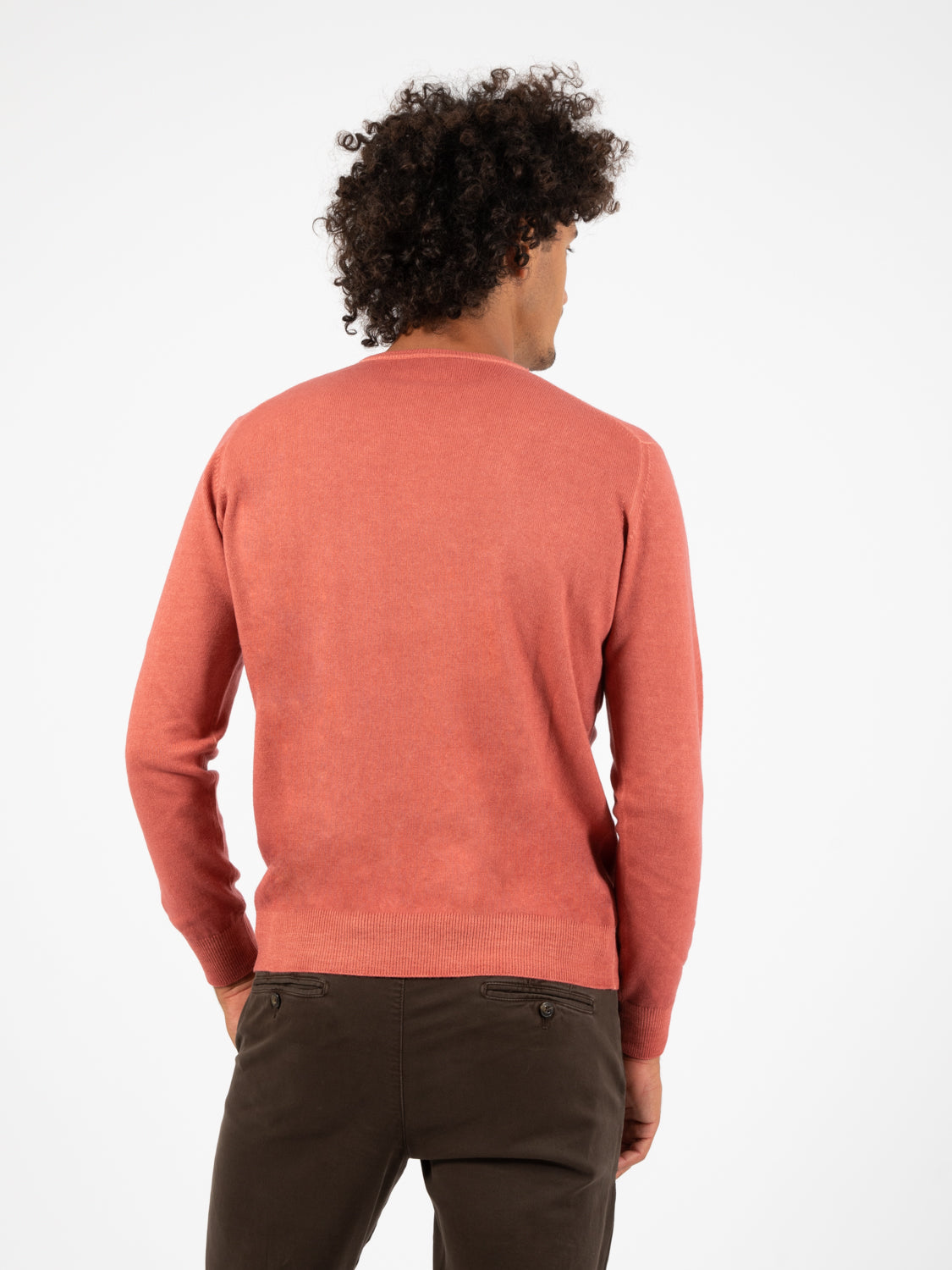 Maglione girocollo in lana e seta corallo