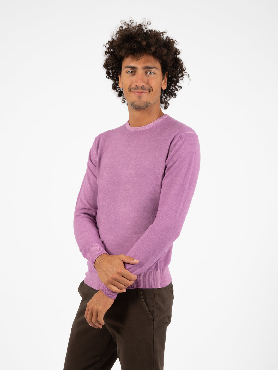 Maglione girocollo in lana e seta glicine