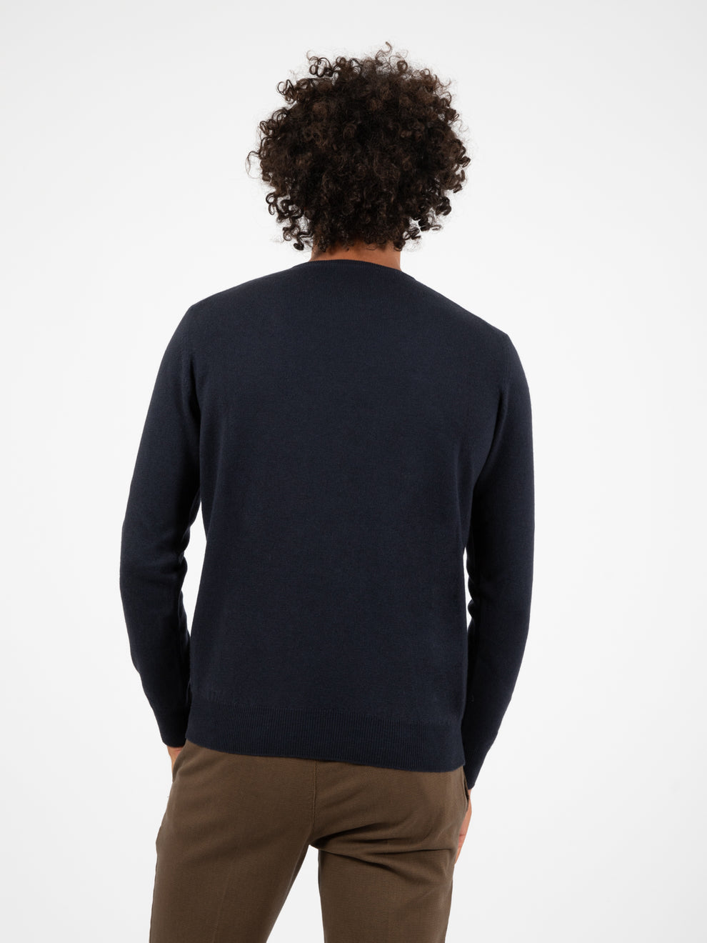 Maglione girocollo in lana e seta navy / notte / oltremare