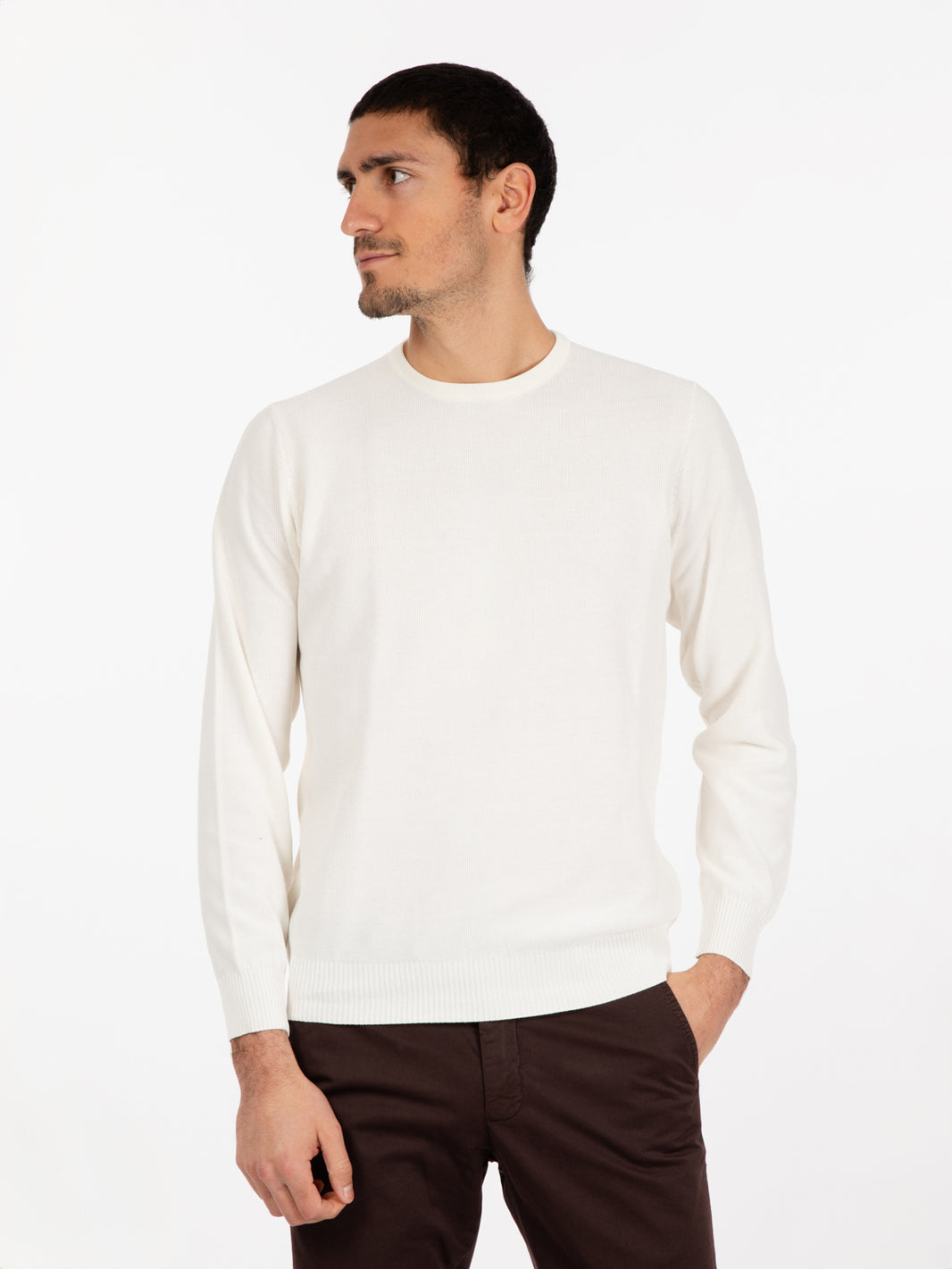 Maglione girocollo punto riso latte