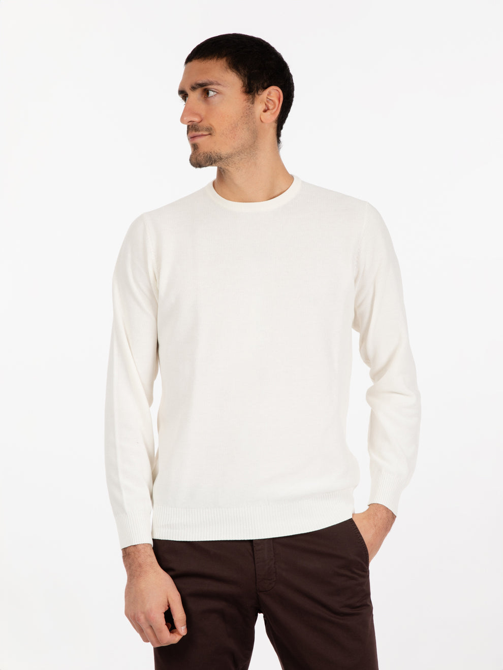 Maglione girocollo punto riso latte