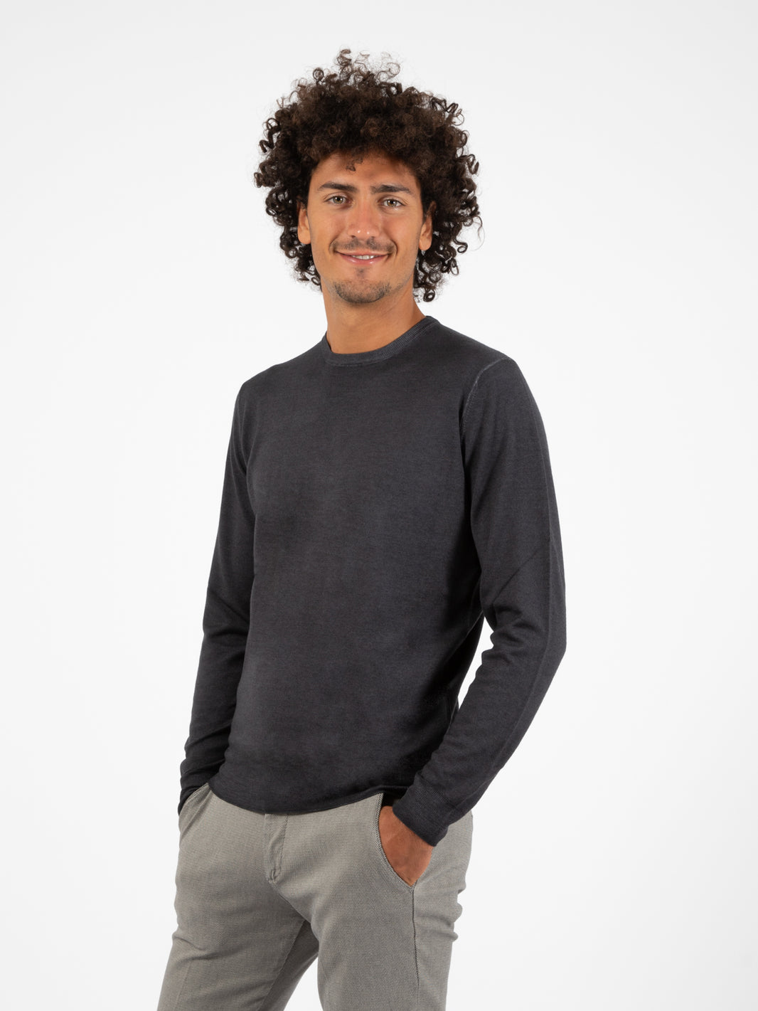 Maglione leggero girocollo grigio scuro
