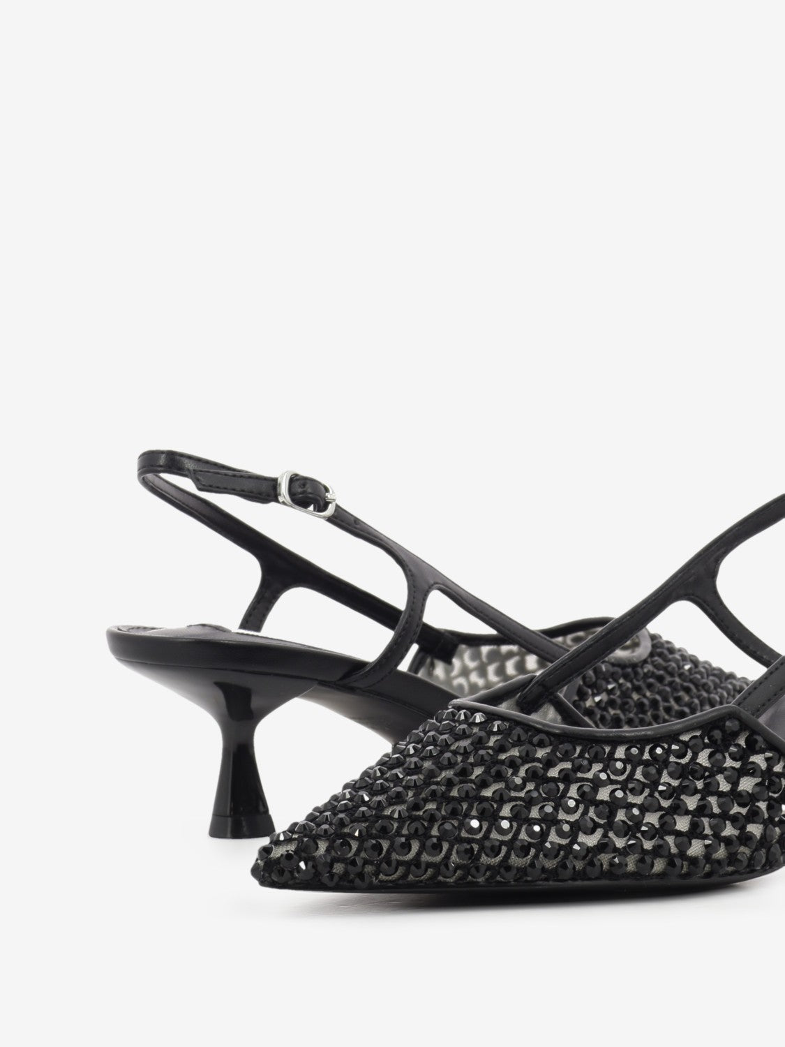 Black jeweled slingbacks