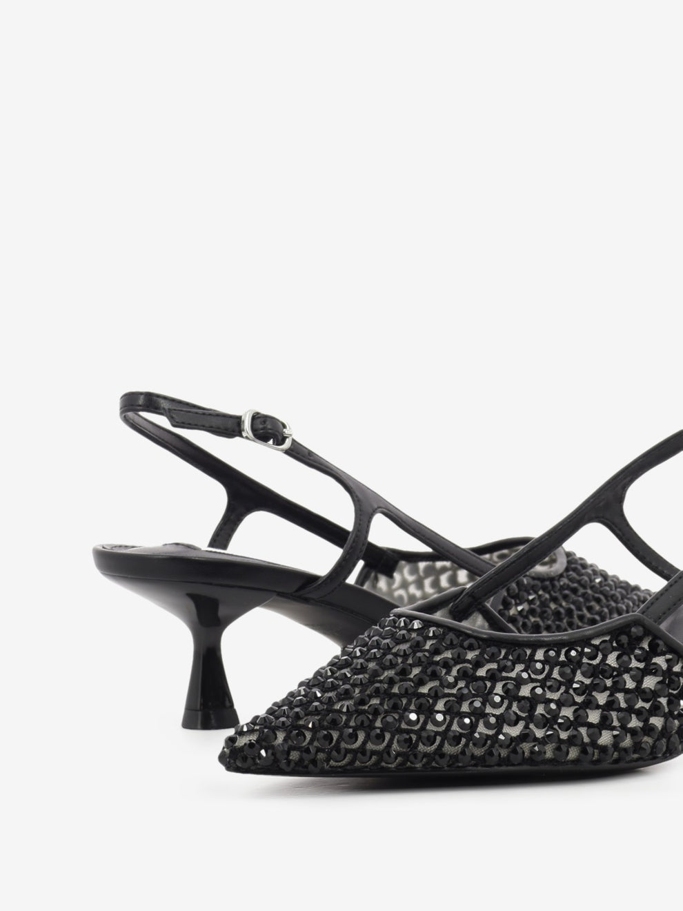 Black jeweled slingbacks