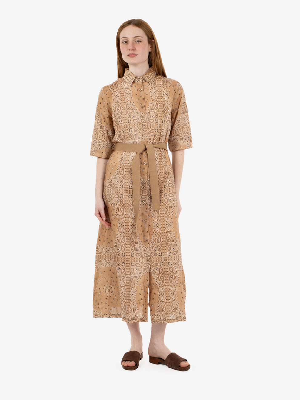 Abito camicia midi camel