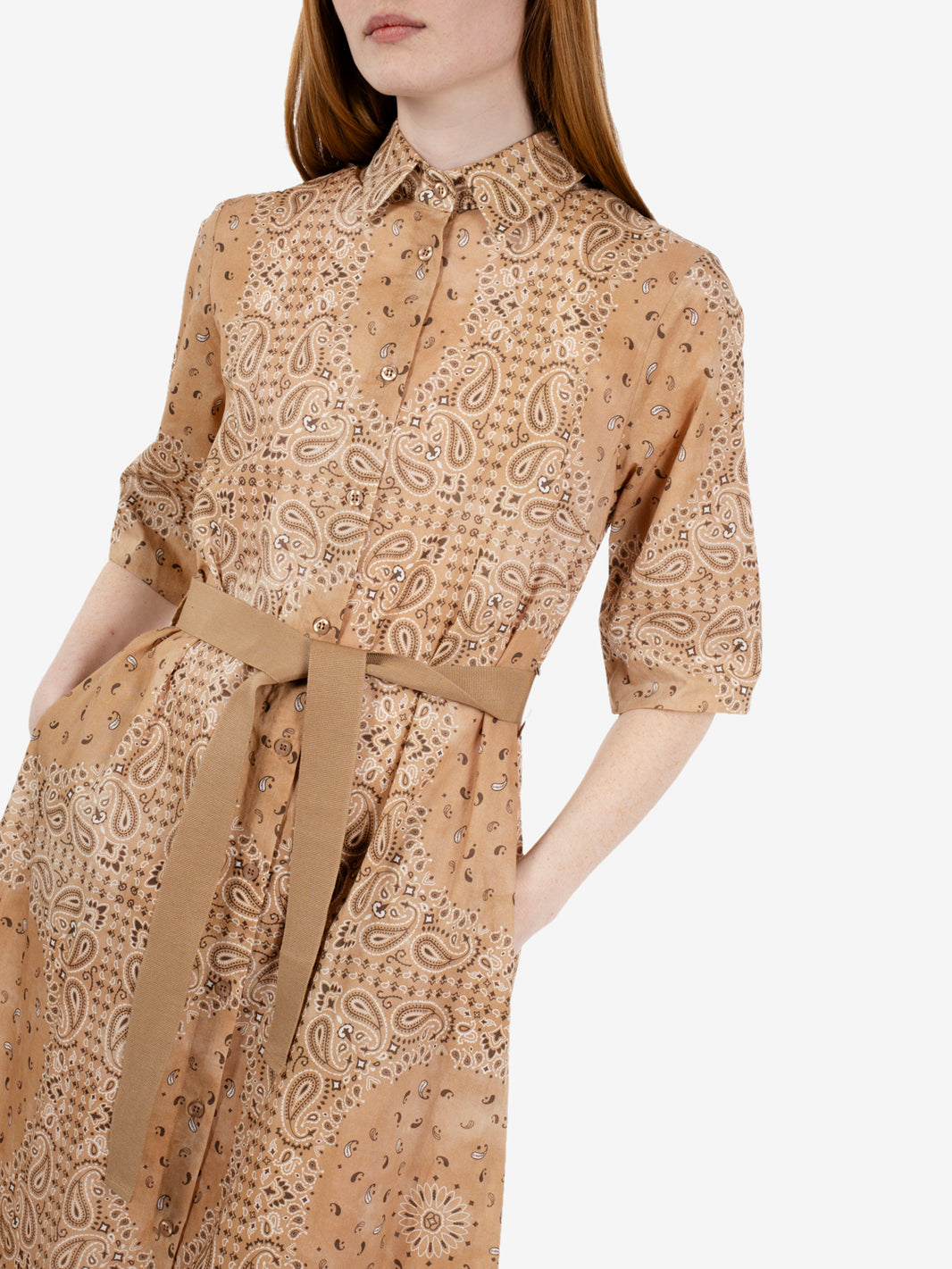 Camel midi shirt dress