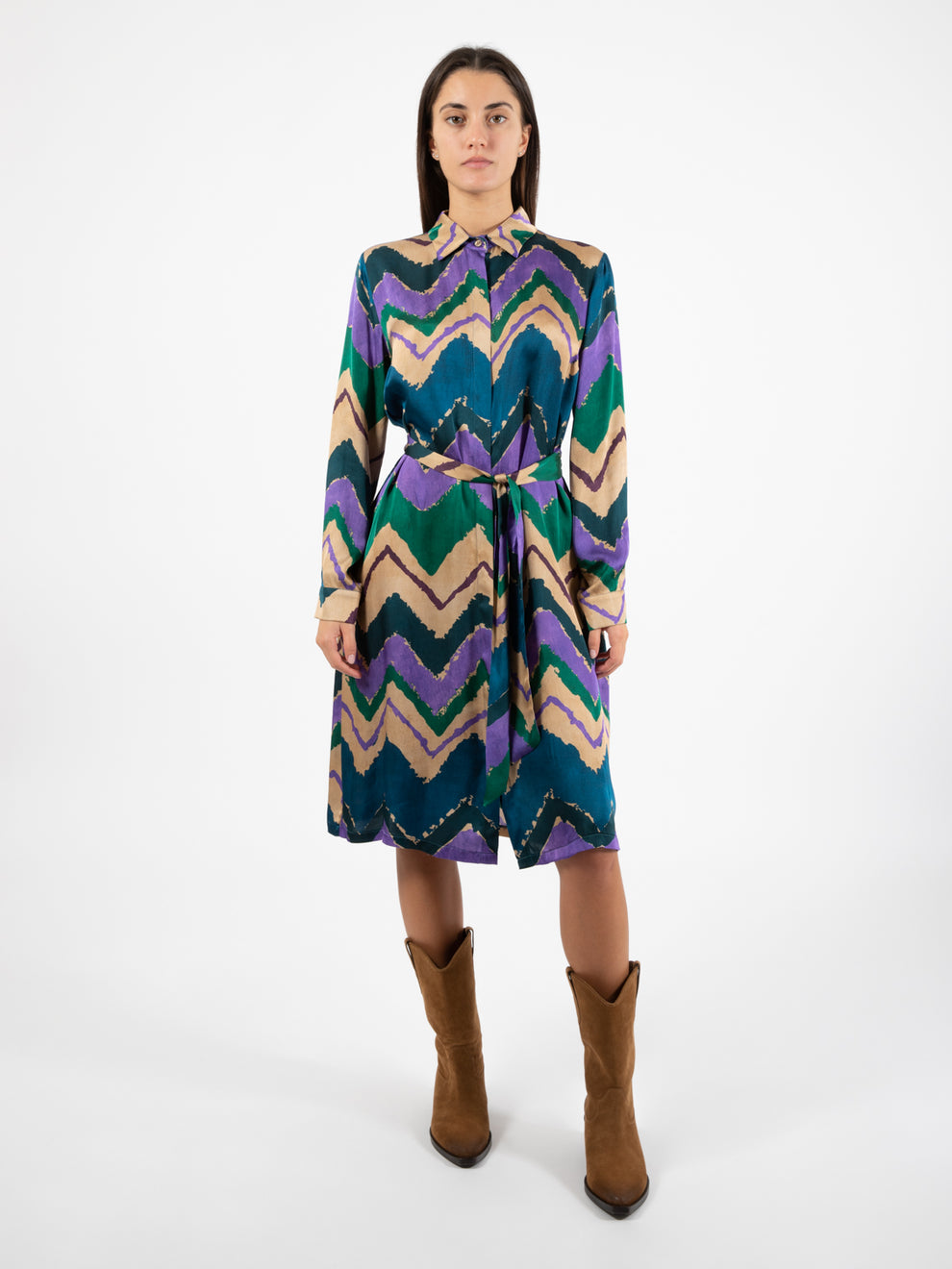 Multicolor patterned chemisier dress