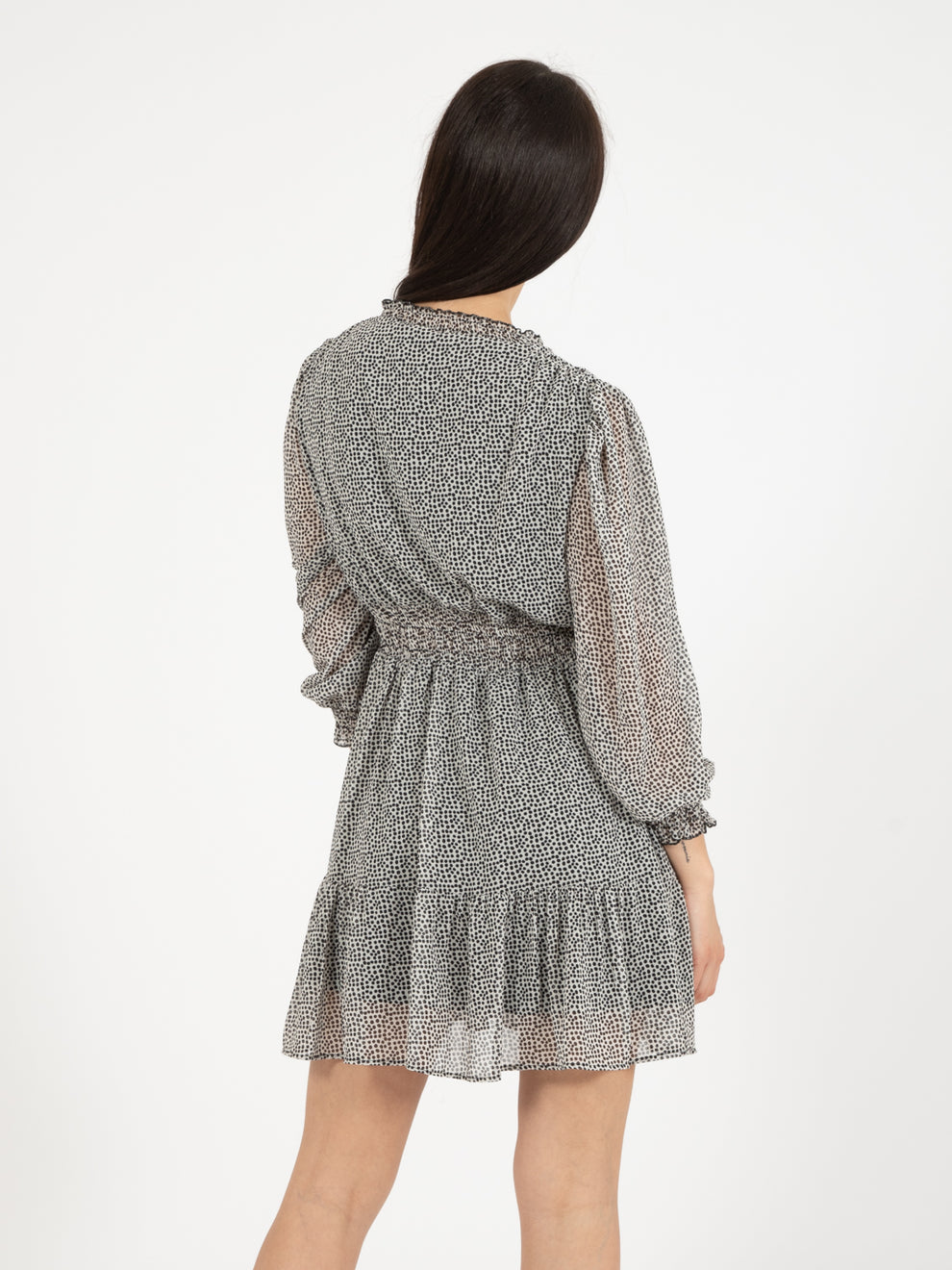 Abito corto fascia smock pois bianco / nero