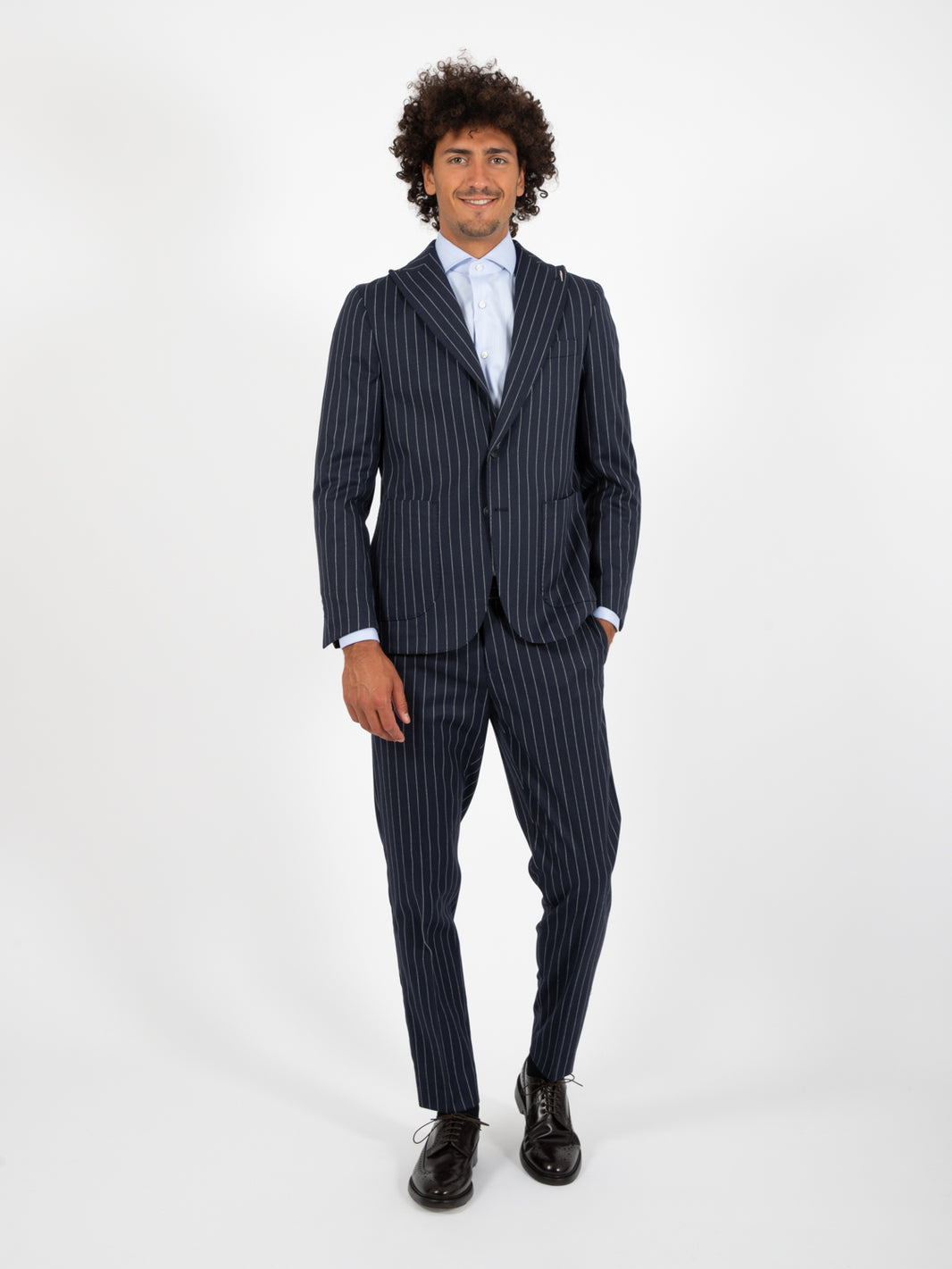 Pasha blue pinstripe suit
