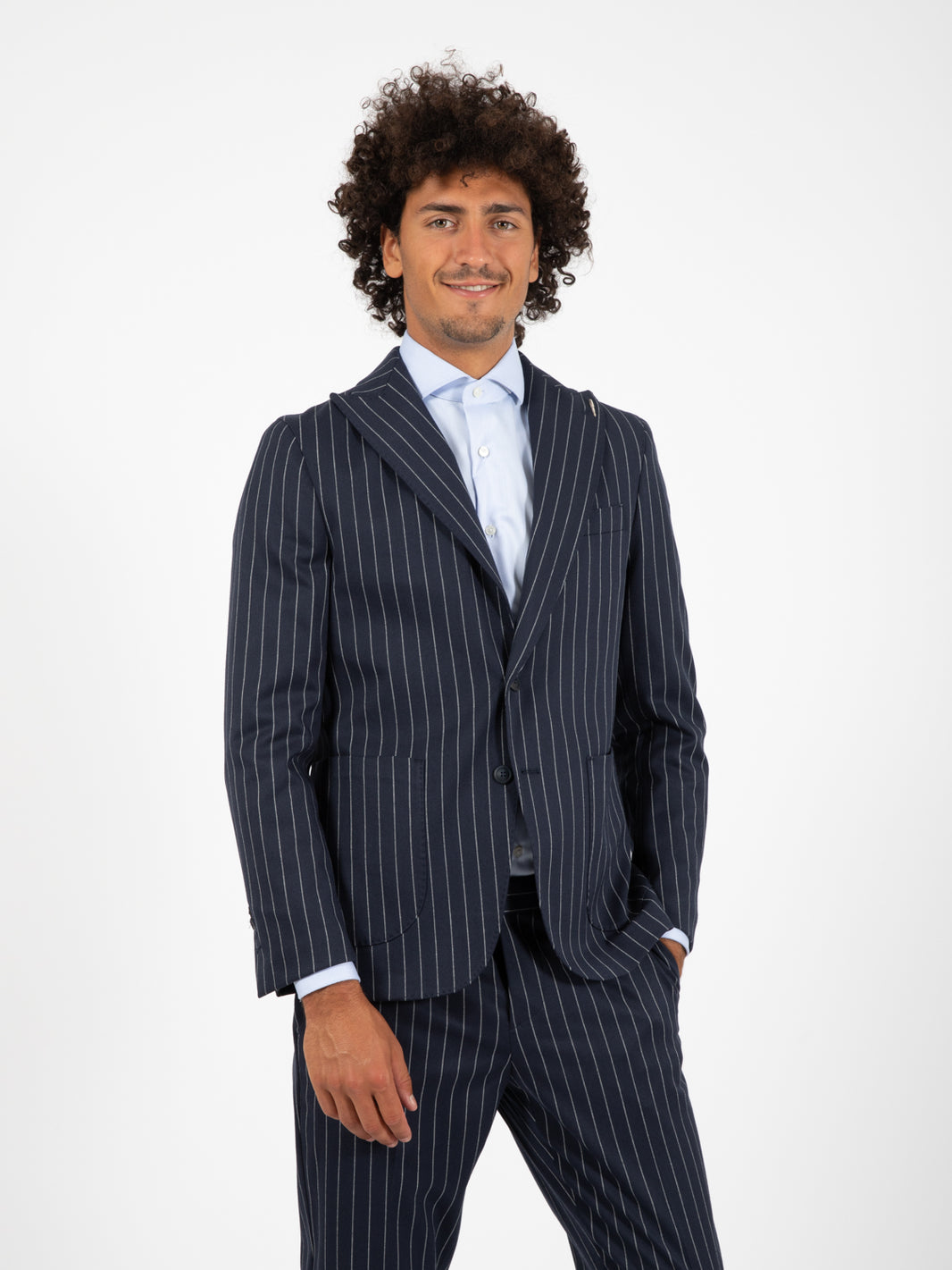 Pasha blue pinstripe suit