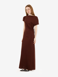 Long dress with ruches dark brown