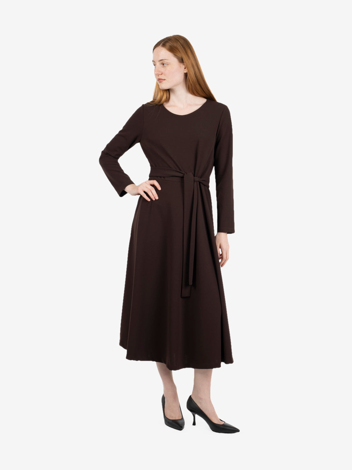 Long dress with chocolate sash