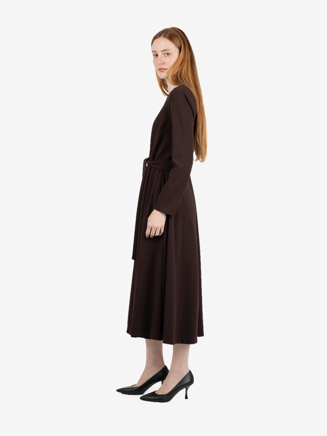 Long dress with chocolate sash