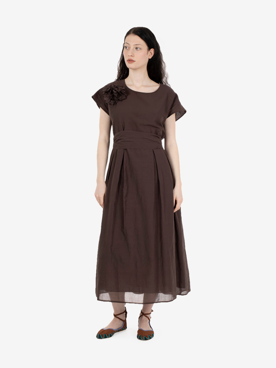 Dark brown cotton midi dress