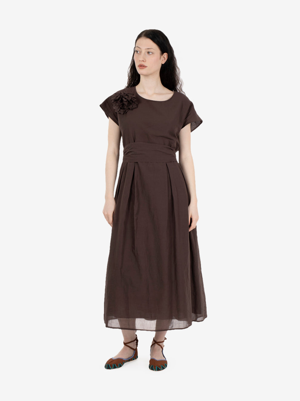 Dark brown cotton midi dress