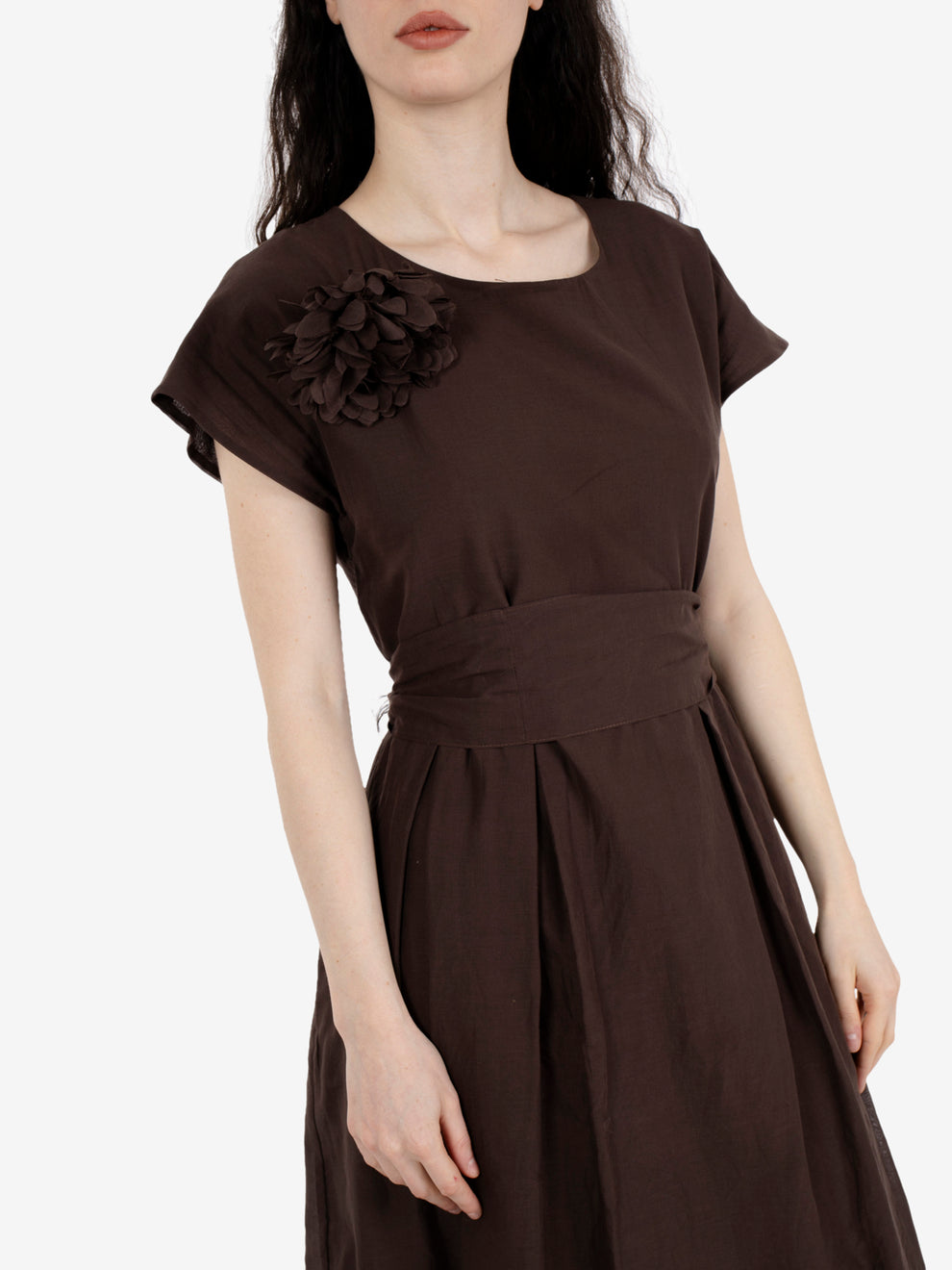 Dark brown cotton midi dress