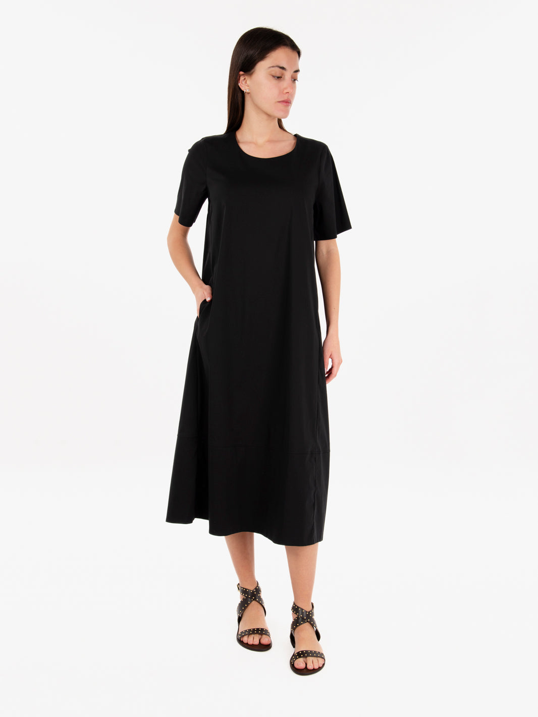 Abito midi in cotone nero