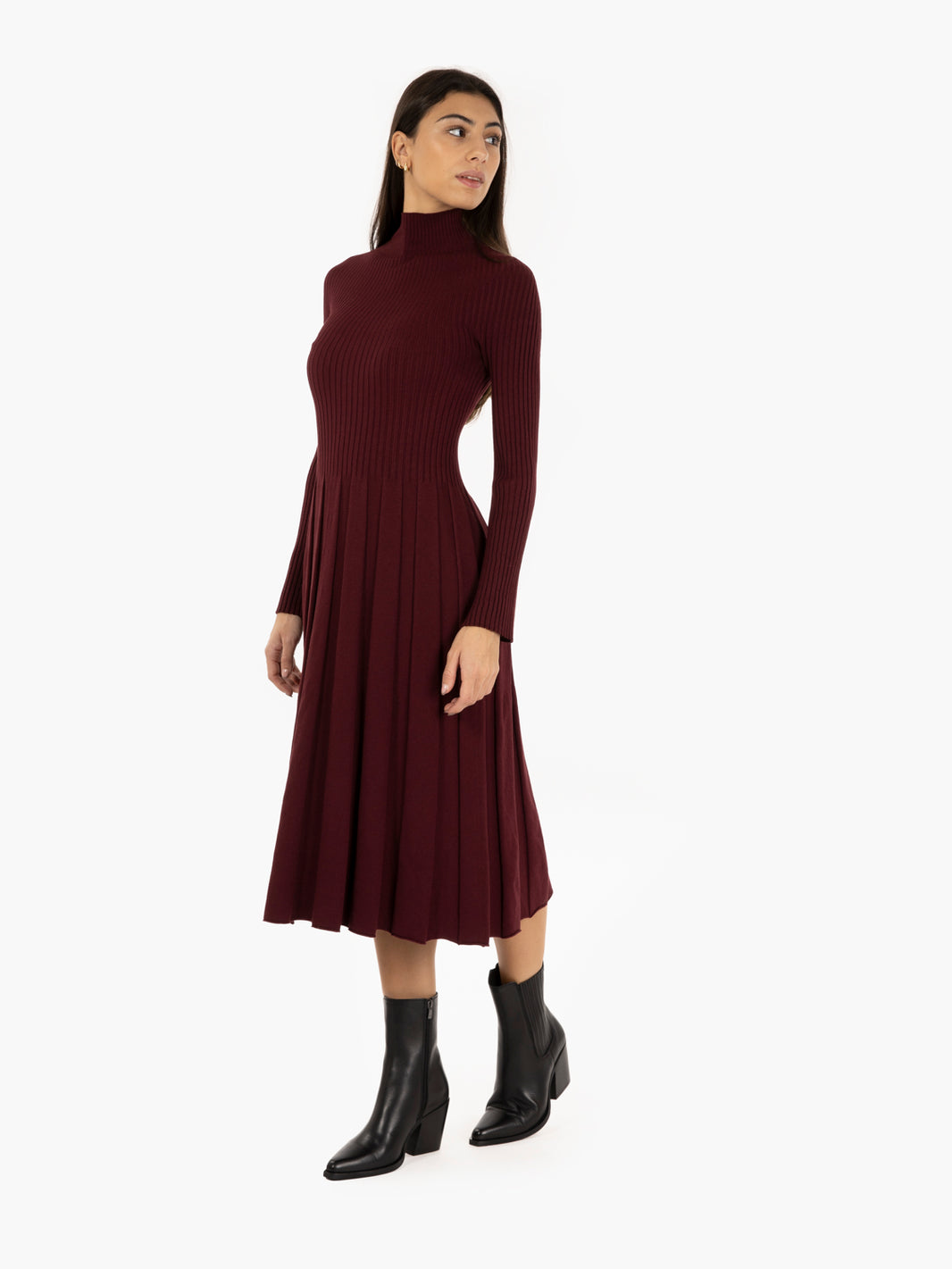 Abito lungo in maglia bordeaux