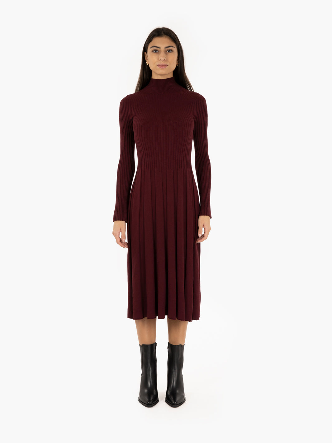 Abito lungo in maglia bordeaux