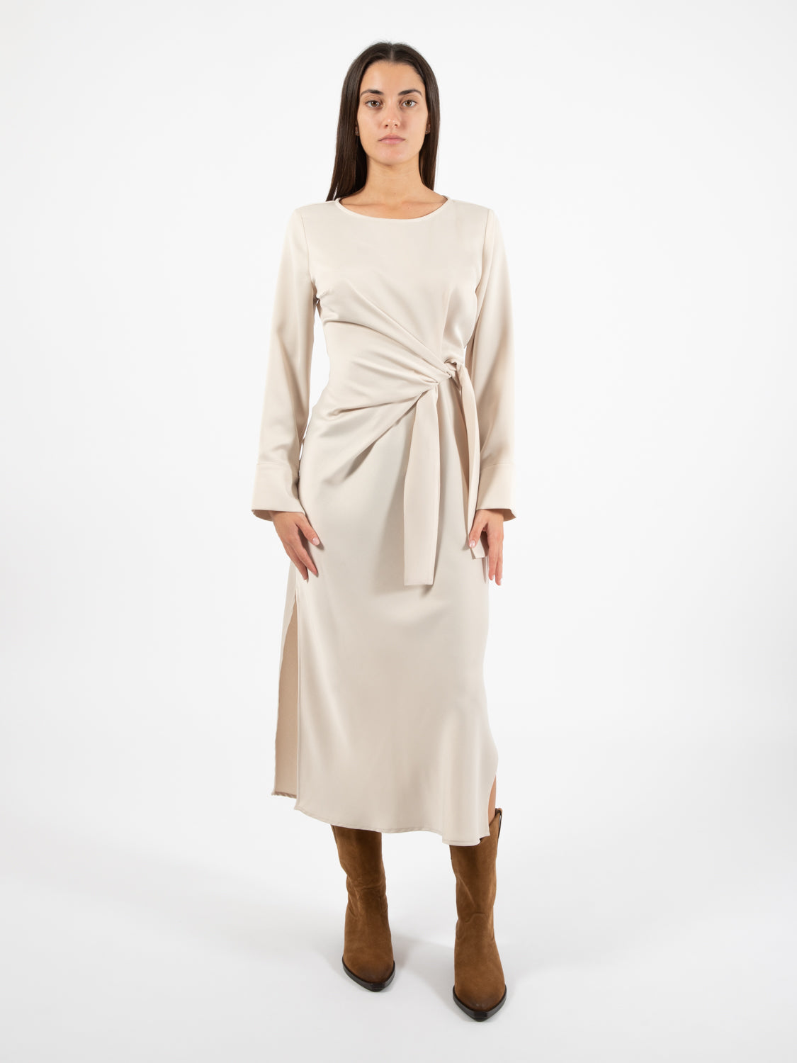 Long champagne satin dress