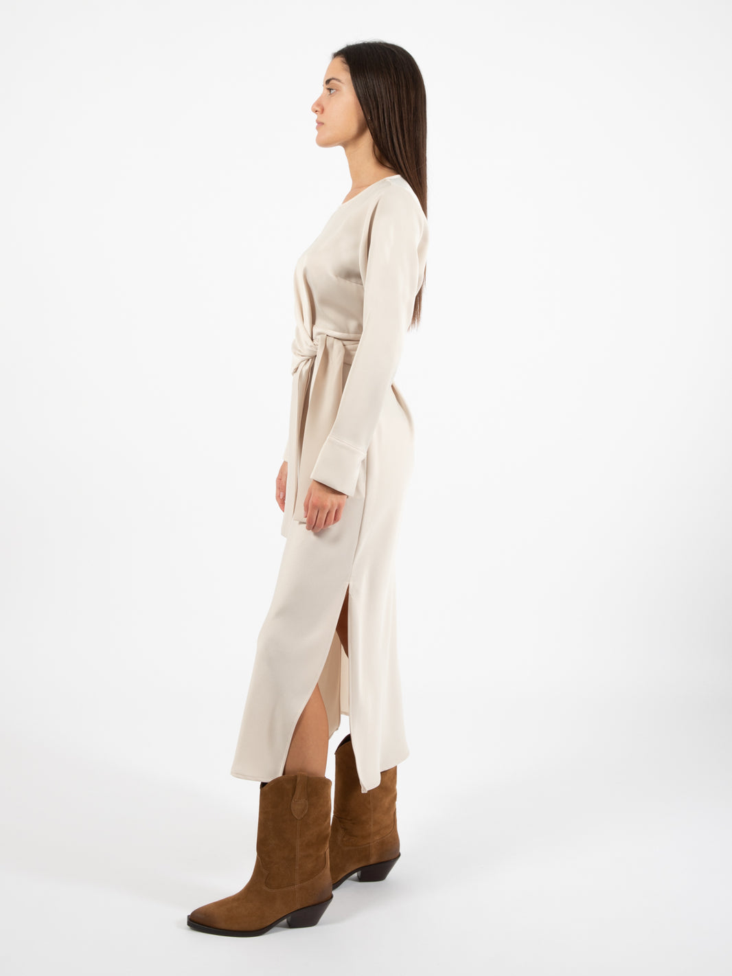 Long champagne satin dress
