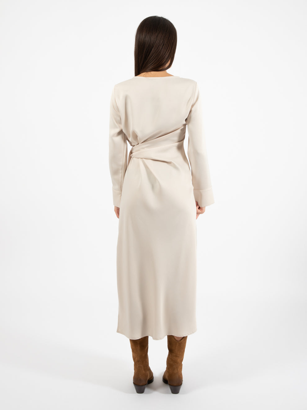 Long champagne satin dress