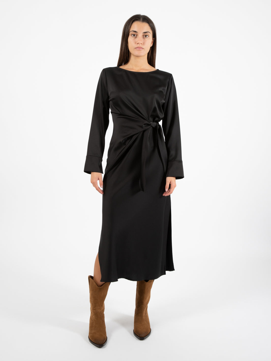 Long black satin dress