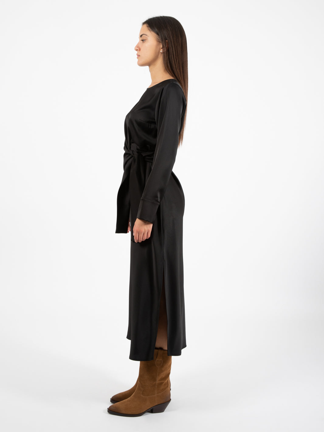 Long black satin dress