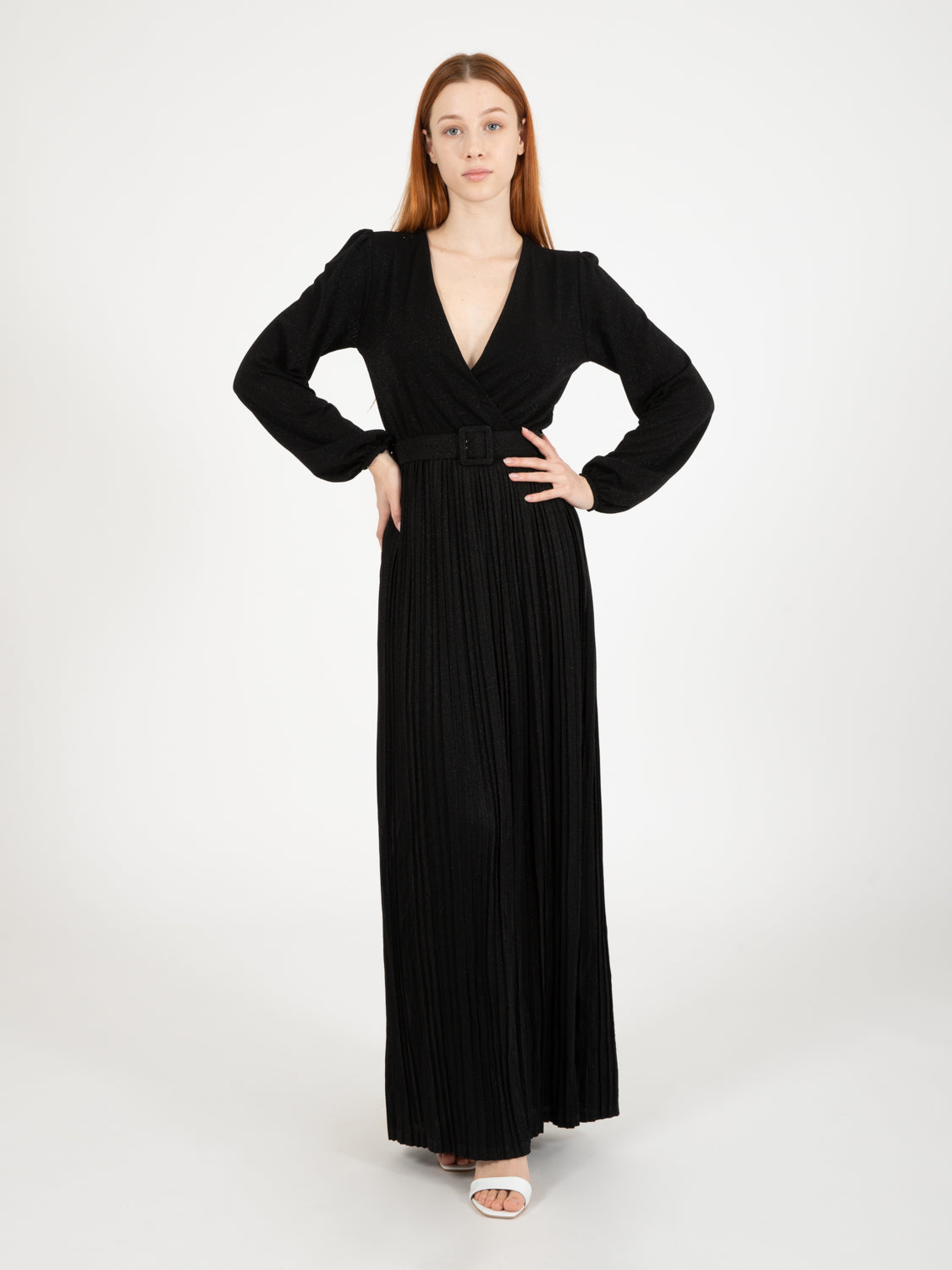 Long black pleated dress