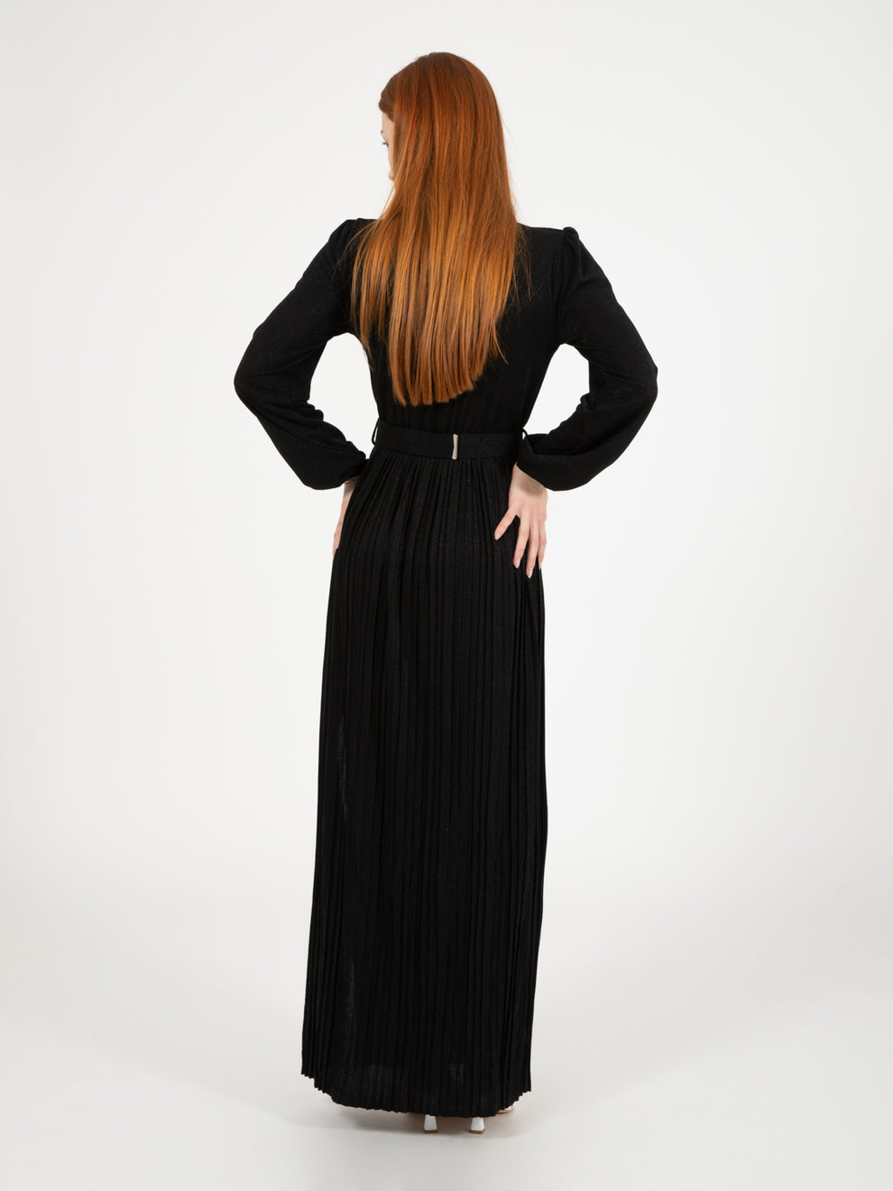Long black pleated dress