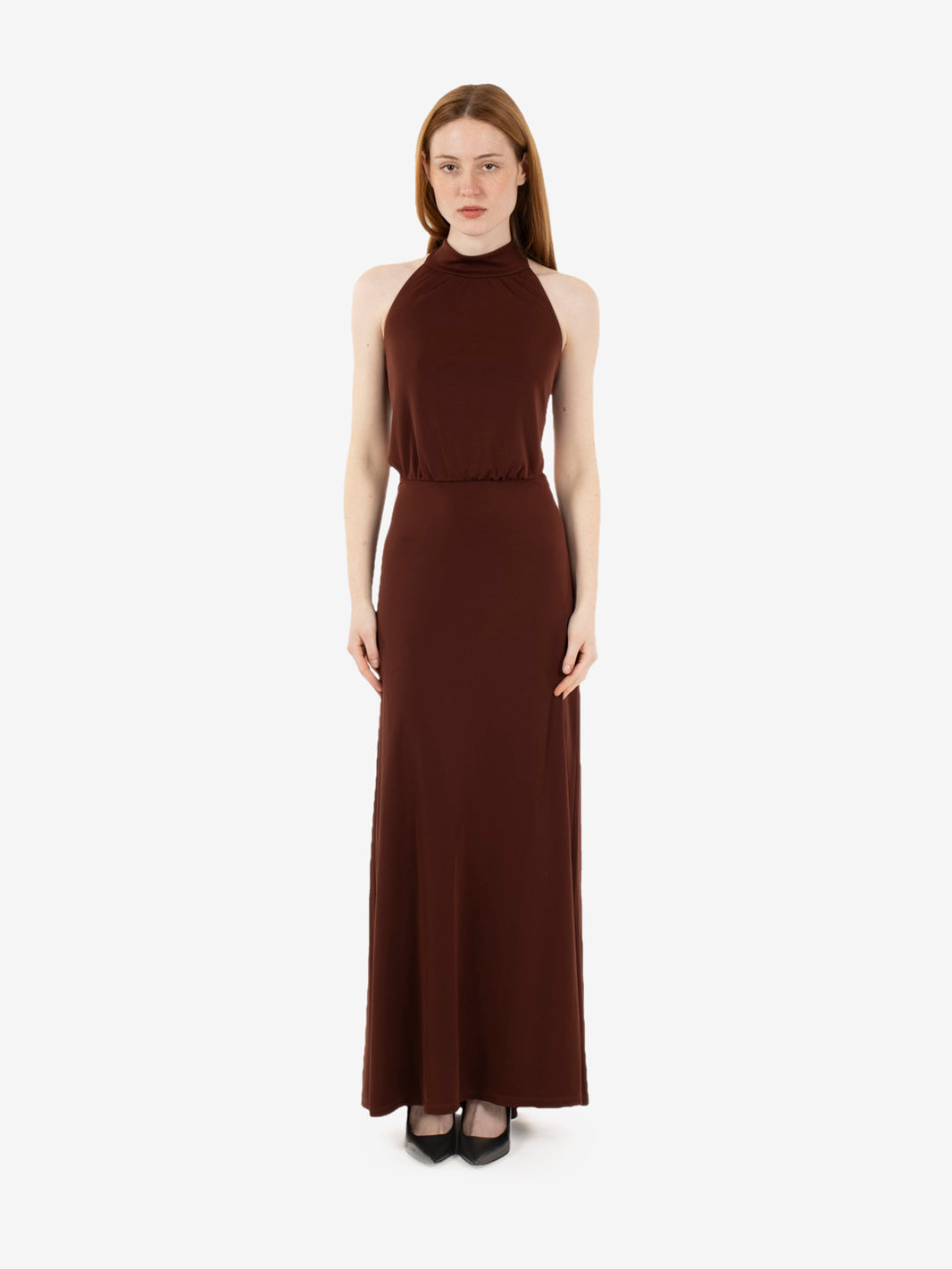 Long halterneck dress, dark brown