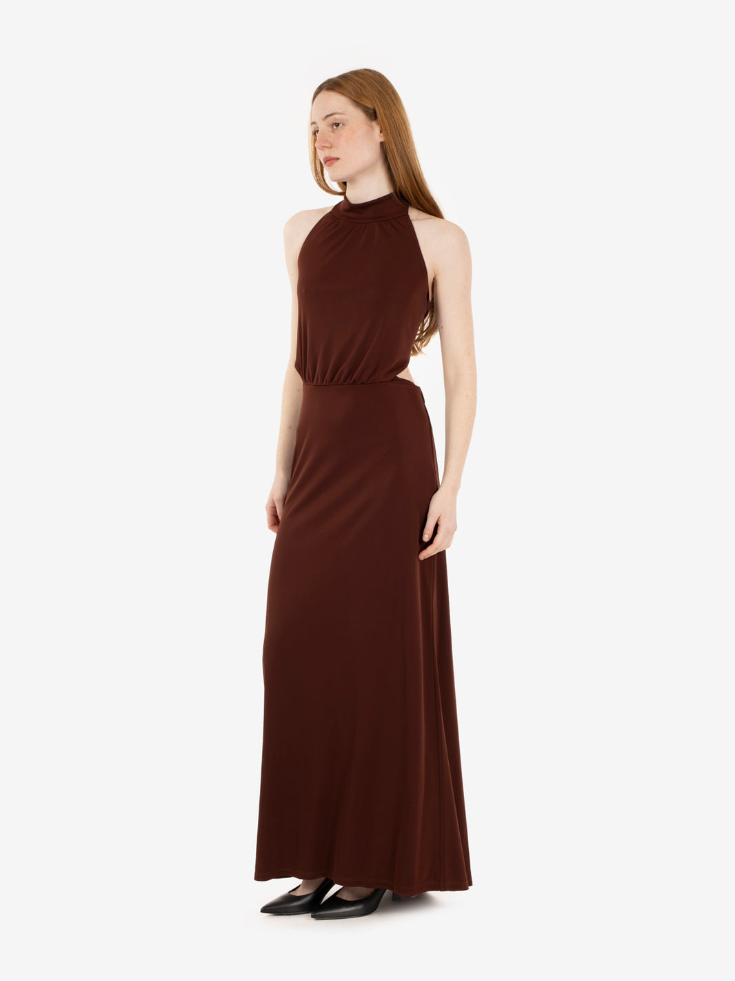 Long halterneck dress, dark brown