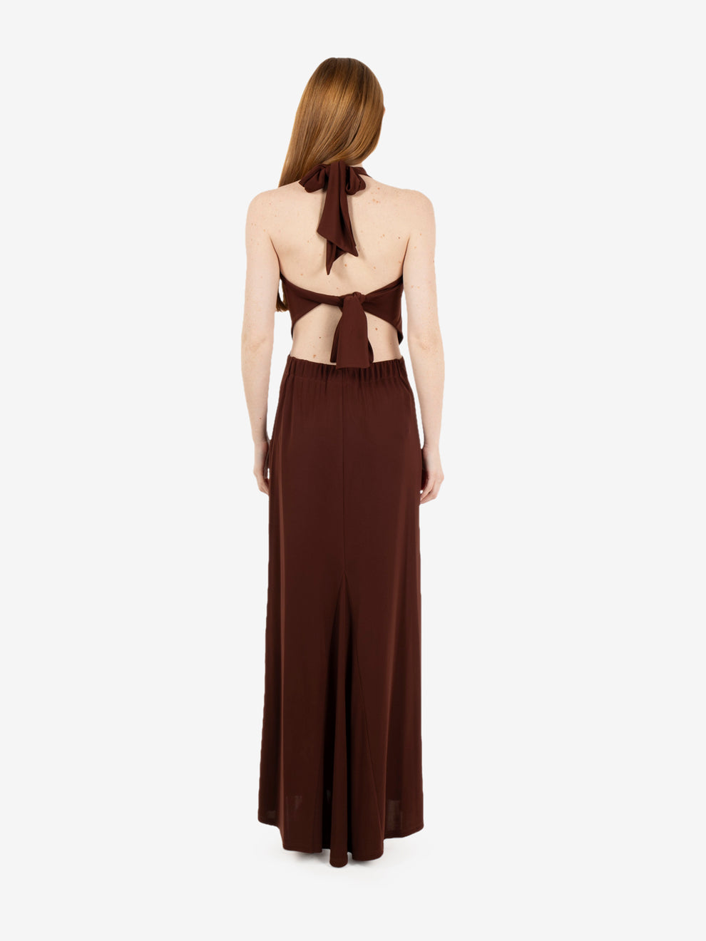 Long halterneck dress, dark brown