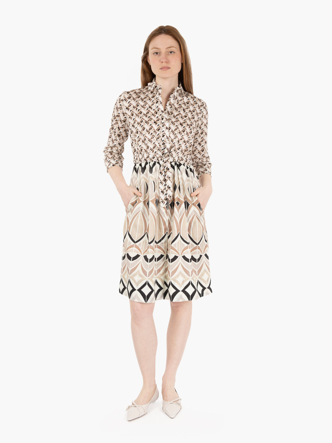 Abito midi chemisier fantasia beige