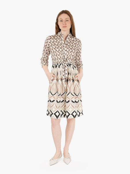 Abito midi chemisier fantasia beige