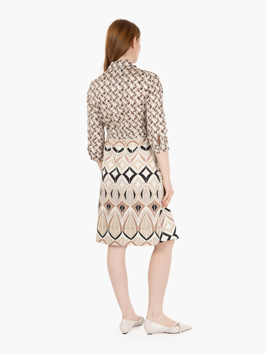 Abito midi chemisier fantasia beige