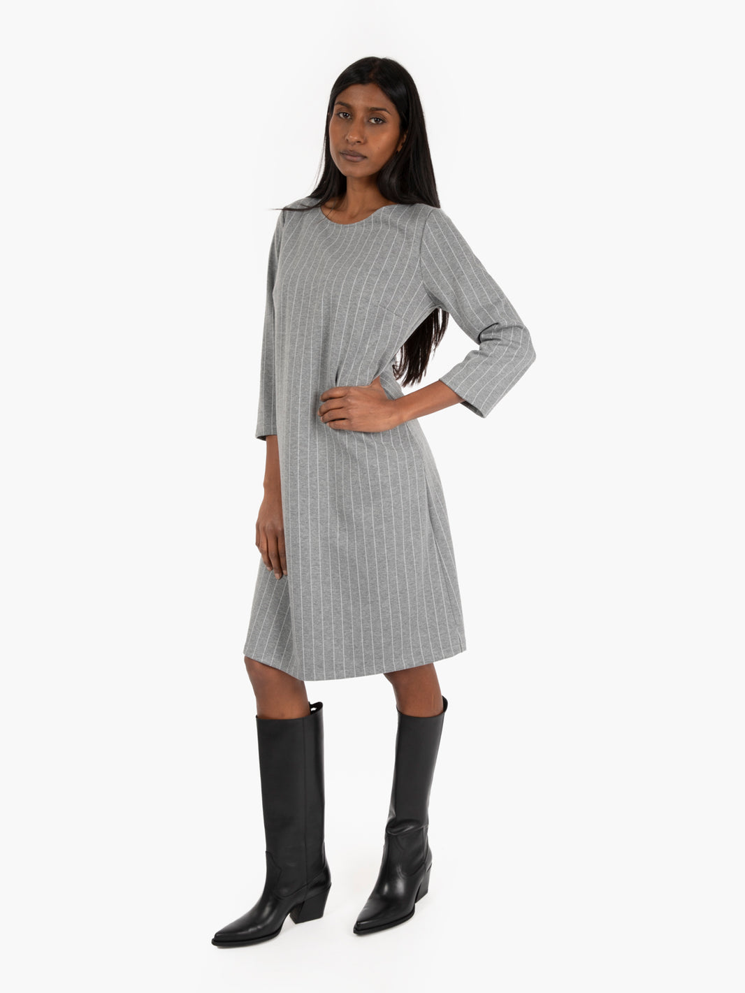 Grey pinstripe midi dress