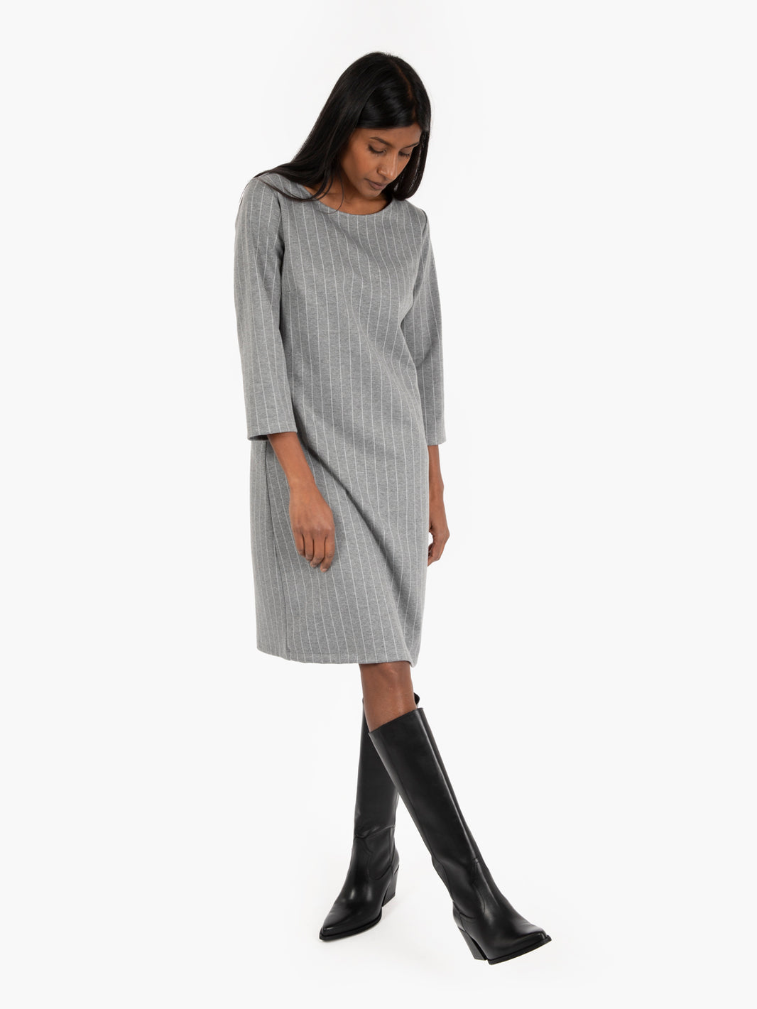 Grey pinstripe midi dress