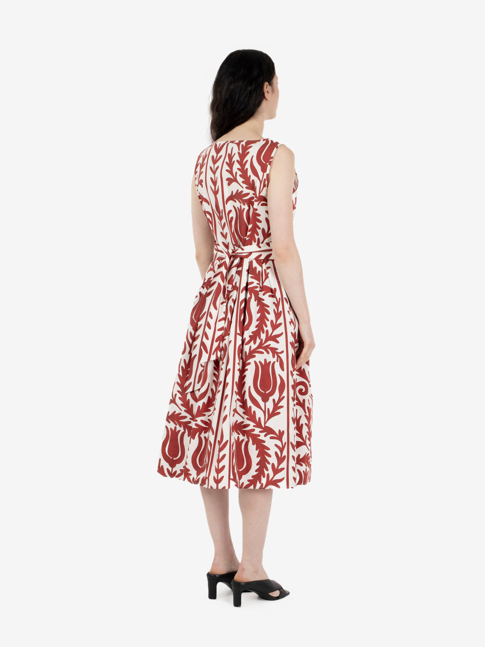 White / red patterned midi dress