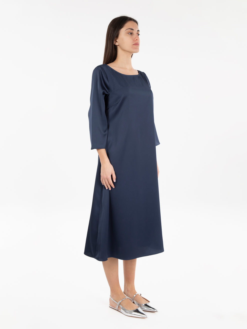 Blue Satin Midi Dress