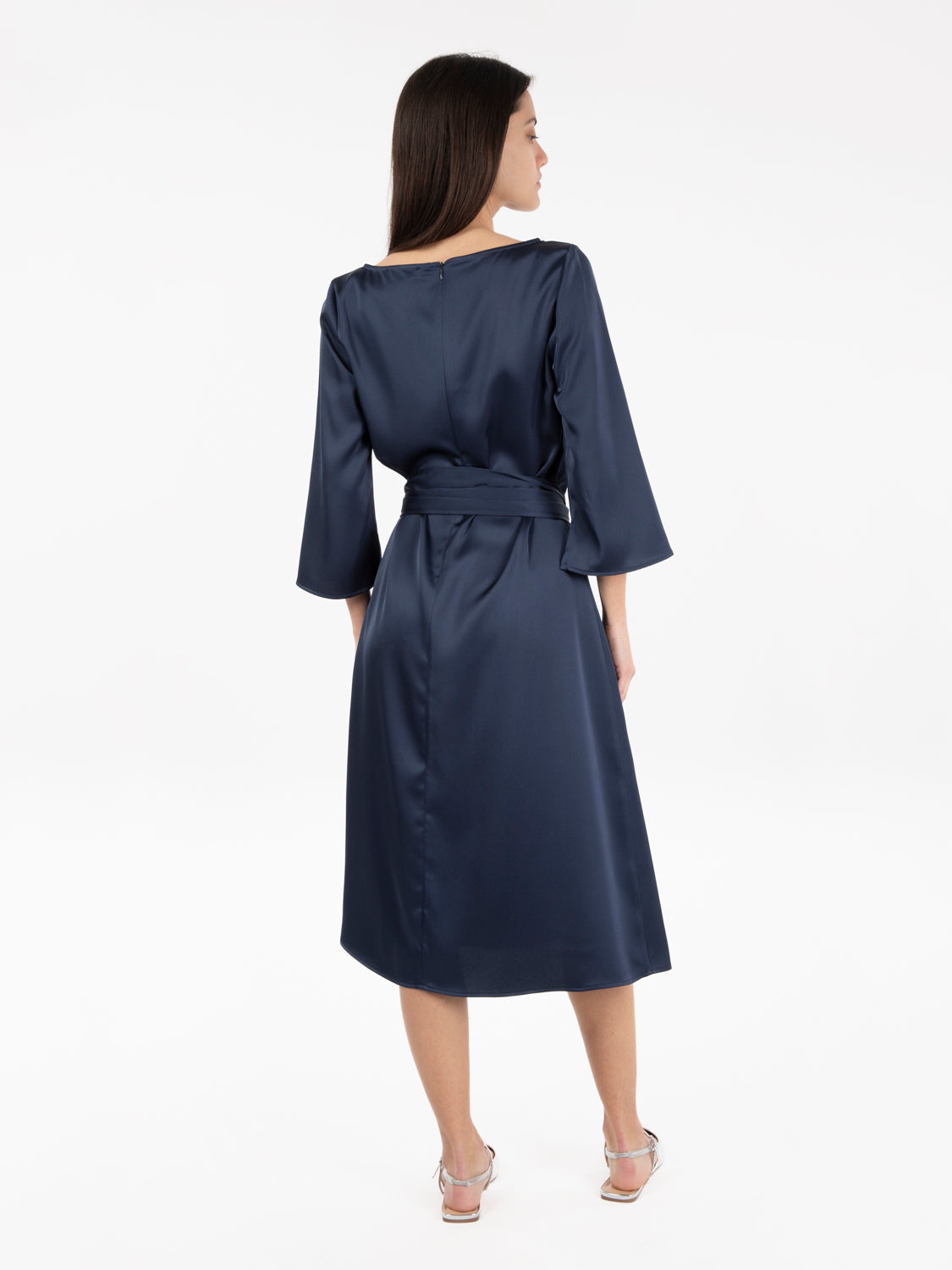 Blue Satin Midi Dress
